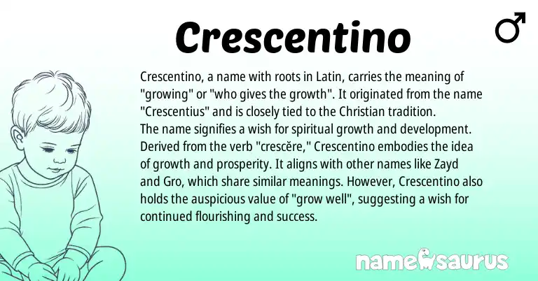 Infographic about Crescentino name meaning, Crescentino is a name from Latin origin(s).