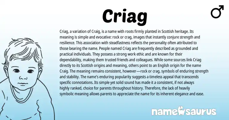 Infographic about Criag name meaning, Criag is a name from Scottish origin(s).