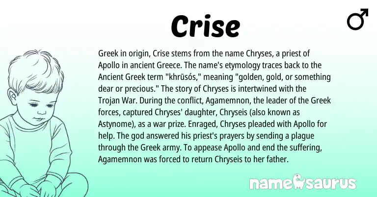 Infographic about Crise name meaning, Crise is a name from Greece, Ancient Greek, Greek origin(s).