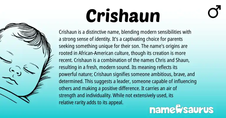 Infographic about Crishaun name meaning, Crishaun is a name from American origin(s).