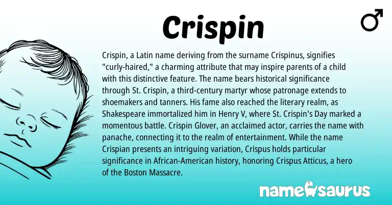 Infographic about Crispin name meaning, Crispin is a name from Latin, African, American origin(s).