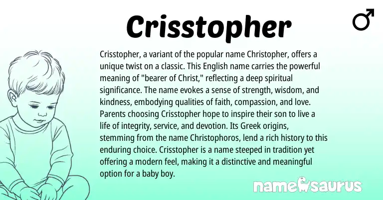 Infographic about Crisstopher name meaning, Crisstopher is a name from English origin(s).