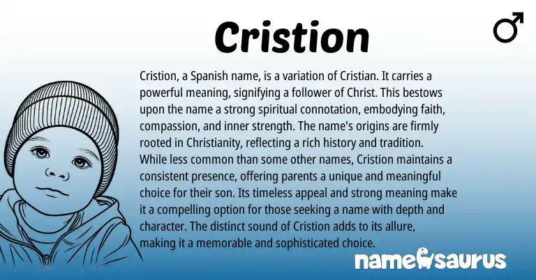 Infographic about Cristion name meaning, Cristion is a name from Welsh, Spanish origin(s).