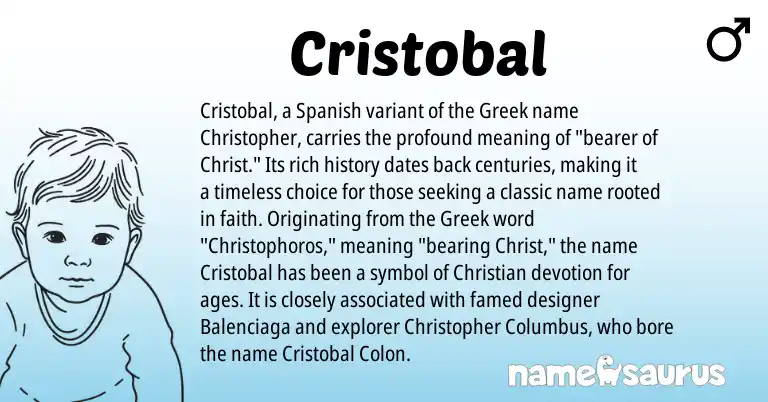 Infographic about Cristobal name meaning, Cristobal is a name from Spanish, Greek origin(s).