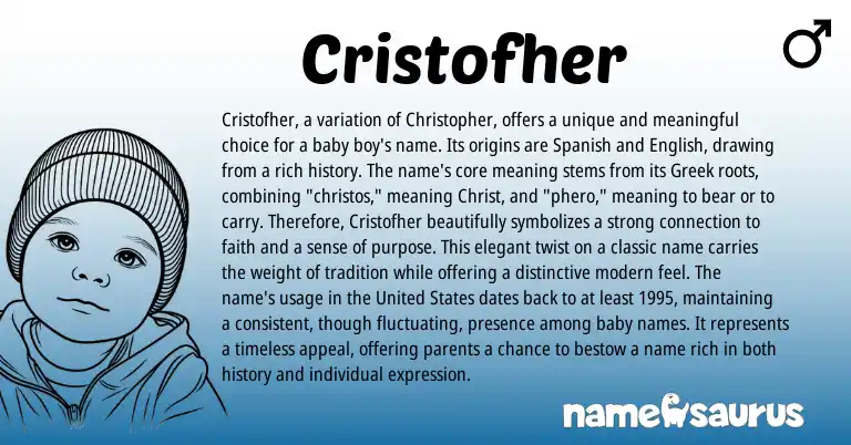 Infographic about Cristofher name meaning, Cristofher is a name from Greek origin(s).