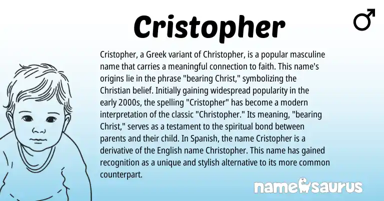 Infographic about Cristopher name meaning, Cristopher is a name from Spanish, English, Greek origin(s).