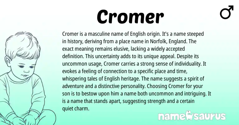 Infographic about Cromer name meaning, Cromer is a name from English origin(s).