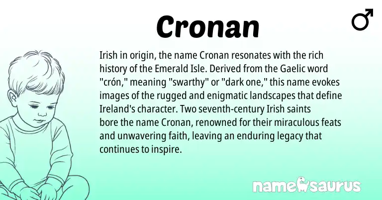 Infographic about Cronan name meaning, Cronan is a name from Irish, Gaelic, Ireland origin(s).