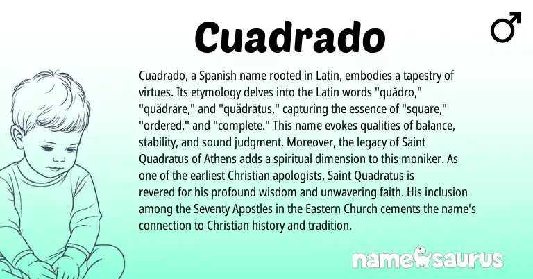 Infographic about Cuadrado name meaning, Cuadrado is a name from Spanish, Latin origin(s).