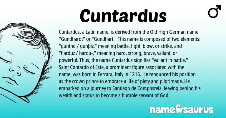 Infographic about Cuntardus name meaning, Cuntardus is a name from Old High German, Latin origin(s).