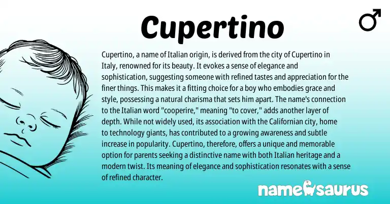 Infographic about Cupertino name meaning, Cupertino is a name from Portuguese, Italian origin(s).