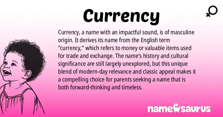 Infographic about Currency name meaning, Currency is a name from N/A origin(s).