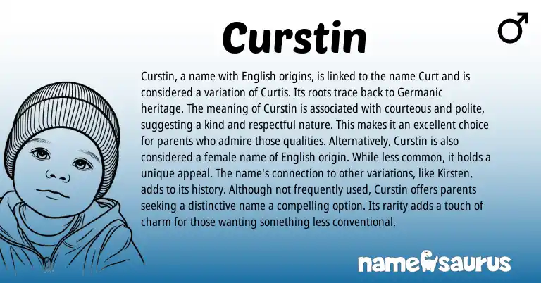 Infographic about Curstin name meaning, Curstin is a name from Germanic, English, American origin(s).