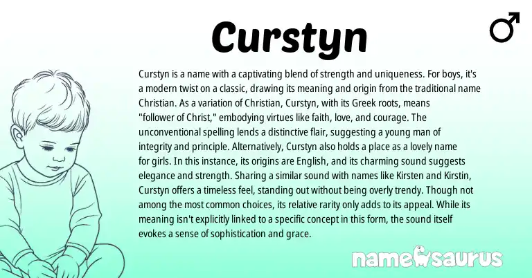 Infographic about Curstyn name meaning, Curstyn is a name from Greek origin(s).