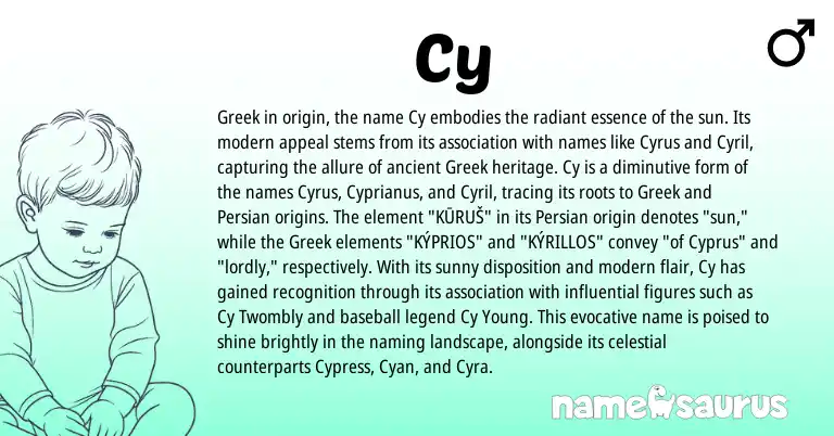 Infographic about Cy name meaning, Cy is a name from Cyprus, Persian, Greek origin(s).