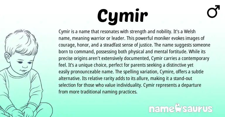 Infographic about Cymir name meaning, Cymir is a name from Welsh origin(s).