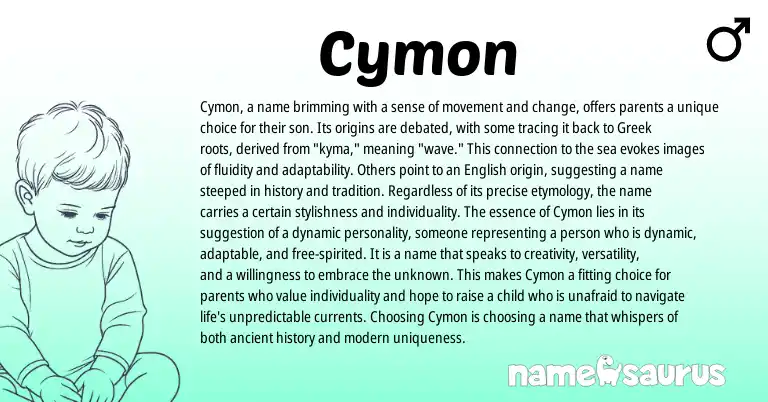 Infographic about Cymon name meaning, Cymon is a name from Greek origin(s).