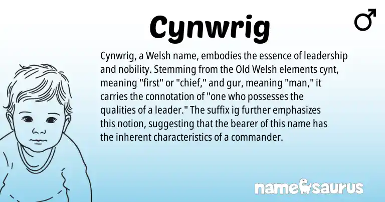 Infographic about Cynwrig name meaning, Cynwrig is a name from Old Welsh, Welsh origin(s).