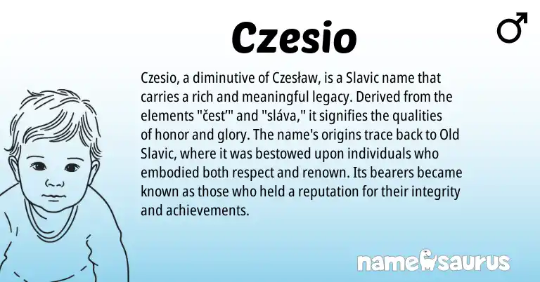 Infographic about Czesio name meaning, Czesio is a name from Slavic, Old Slavic origin(s).