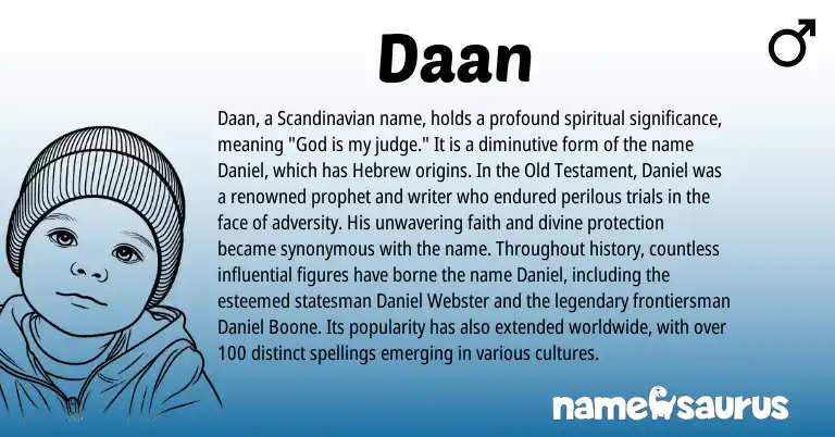 Infographic about Daan name meaning, Daan is a name from Scandinavian, Hebrew origin(s).