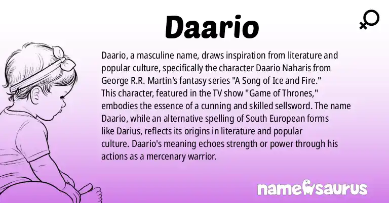 Infographic about Daario name meaning, Daario is a name from Literature, Popular Culture origin(s).