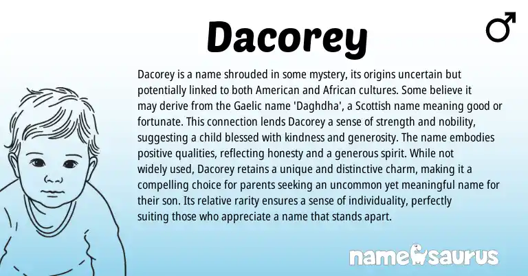 Infographic about Dacorey name meaning, Dacorey is a name from Scottish, Gaelic origin(s).