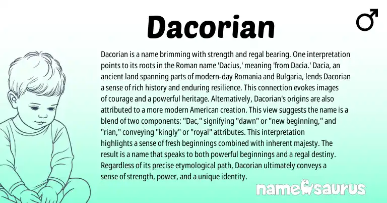 Infographic about Dacorian name meaning, Dacorian is a name from Roman origin(s).