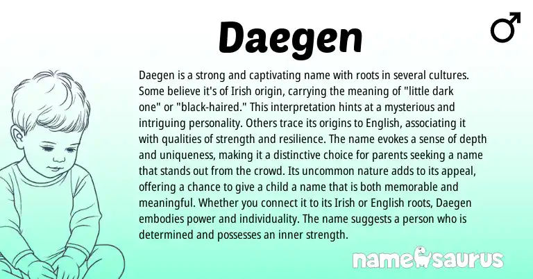 Infographic about Daegen name meaning, Daegen is a name from Irish origin(s).
