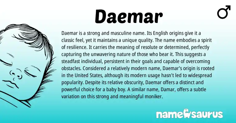 Infographic about Daemar name meaning, Daemar is a name from English origin(s).