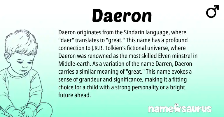 Infographic about Daeron name meaning, Daeron is a name from Sindarin origin(s).
