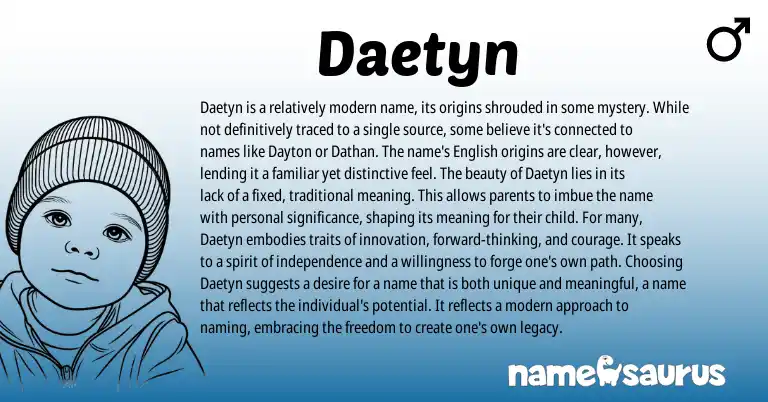 Infographic about Daetyn name meaning, Daetyn is a name from English origin(s).