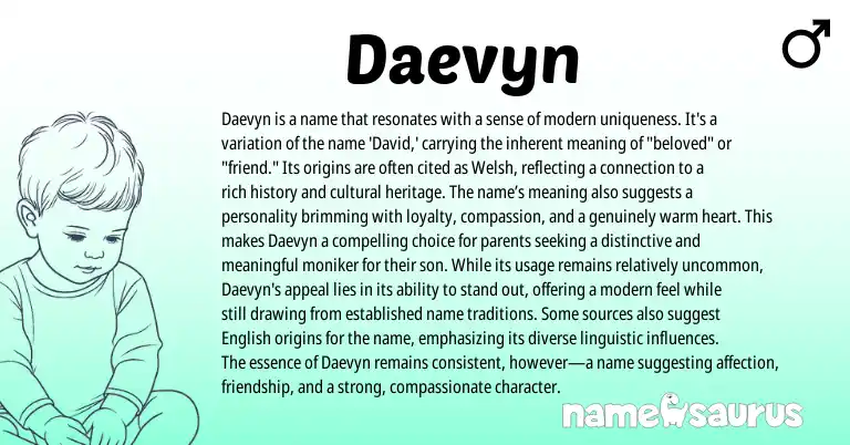 Infographic about Daevyn name meaning, Daevyn is a name from Welsh origin(s).