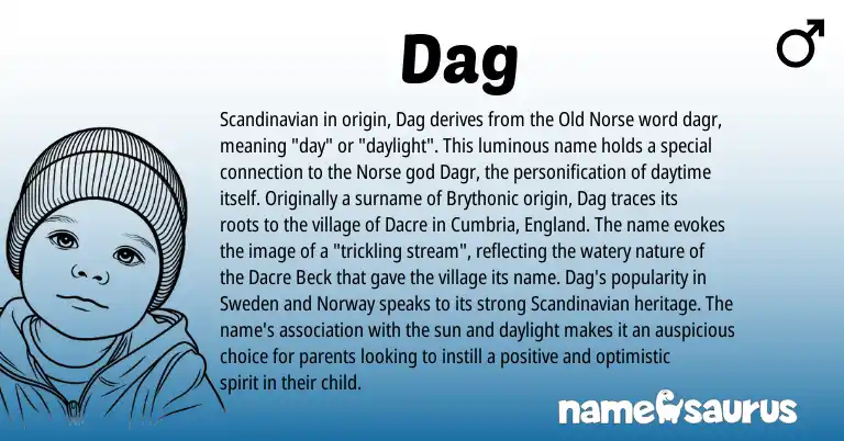 Infographic about Dag name meaning, Dag is a name from Old Norse, Scandinavian, England, Brythonic, Norway, Norse origin(s).