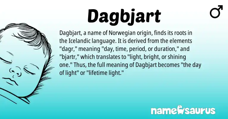 Infographic about Dagbjart name meaning, Dagbjart is a name from Norwegian, Icelandic origin(s).