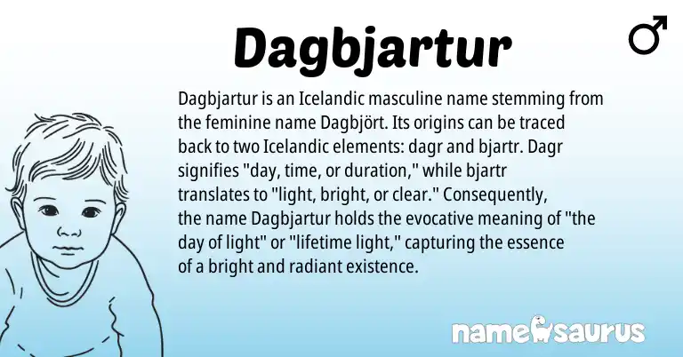 Infographic about Dagbjartur name meaning, Dagbjartur is a name from Icelandic origin(s).