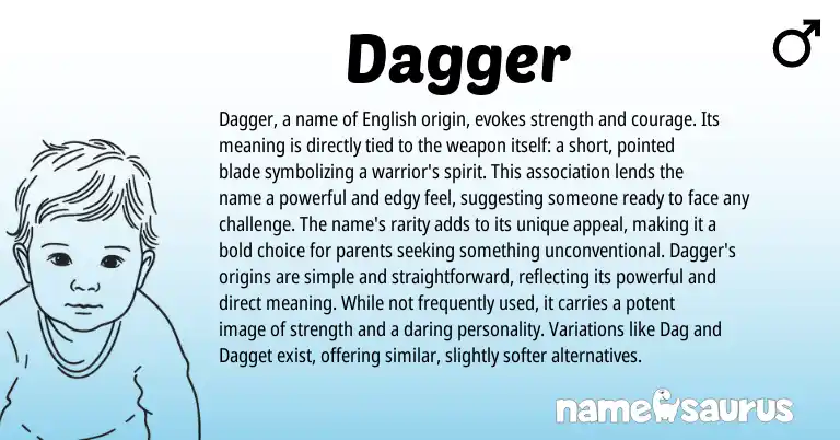 Infographic about Dagger name meaning, Dagger is a name from English origin(s).