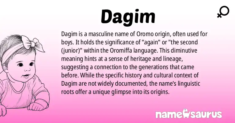 Infographic about Dagim name meaning, Dagim is a name from Oromo origin(s).