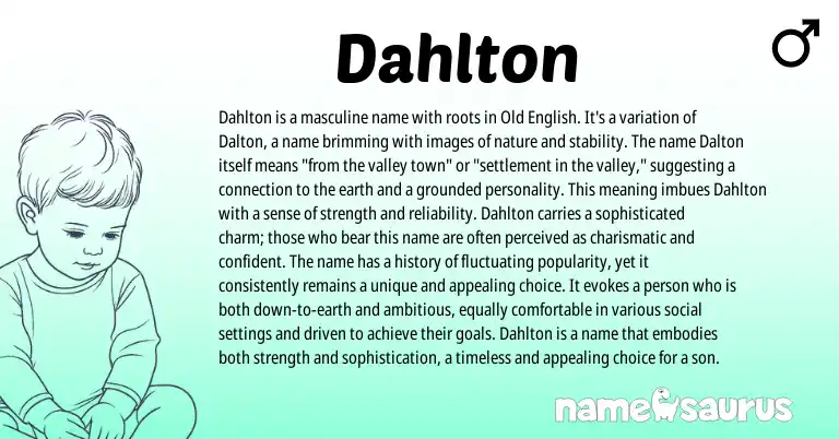 Infographic about Dahlton name meaning, Dahlton is a name from English origin(s).