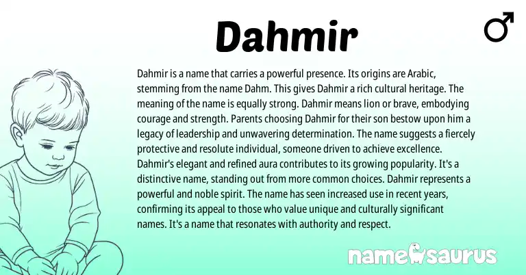 Infographic about Dahmir name meaning, Dahmir is a name from Arabic origin(s).