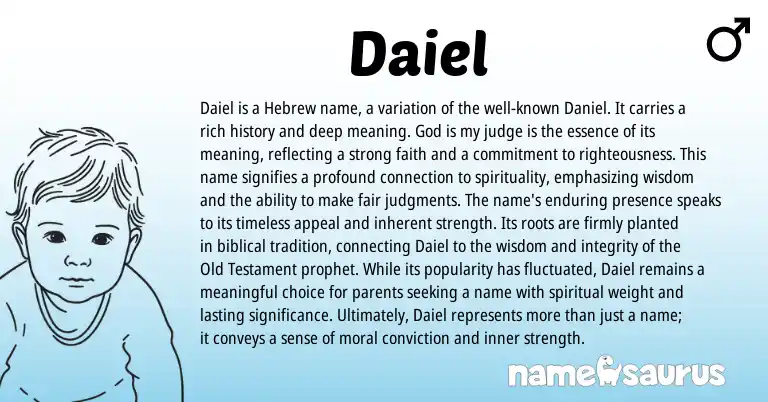 Infographic about Daiel name meaning, Daiel is a name from Hebrew origin(s).