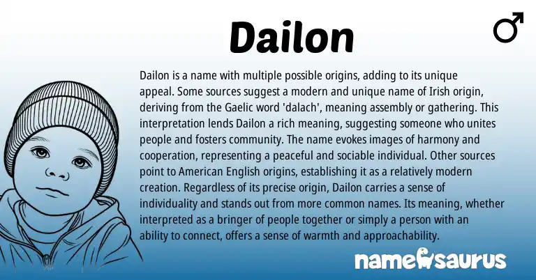 Infographic about Dailon name meaning, Dailon is a name from English, Gaelic, Irish origin(s).