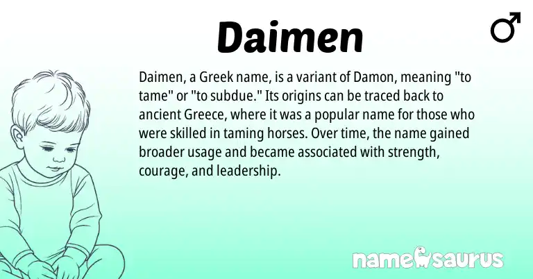 Infographic about Daimen name meaning, Daimen is a name from Greece, Greek origin(s).