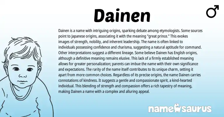 Infographic about Dainen name meaning, Dainen is a name from Australian, Japanese origin(s).