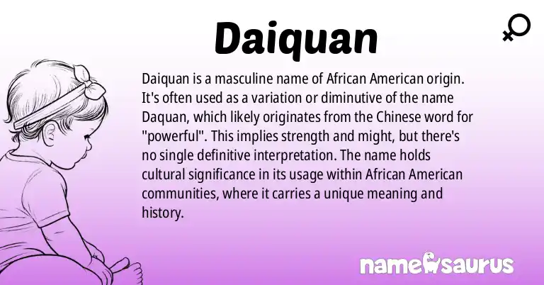 Infographic about Daiquan name meaning, Daiquan is a name from African American origin(s).