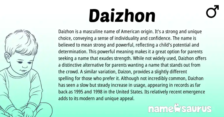 Infographic about Daizhon name meaning, Daizhon is a name from American origin(s).