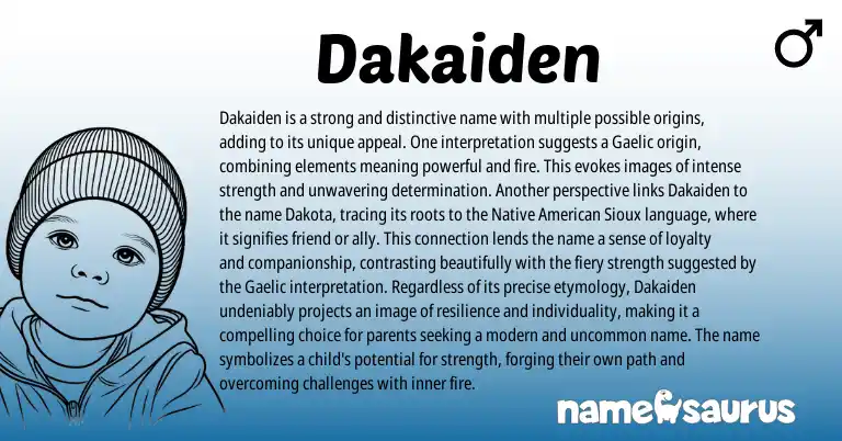 Infographic about Dakaiden name meaning, Dakaiden is a name from Gaelic origin(s).