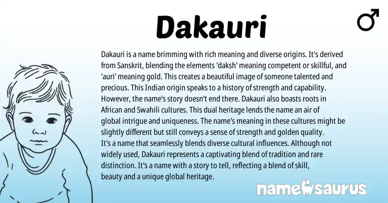 Infographic about Dakauri name meaning, Dakauri is a name from Indian, Sanskrit origin(s).