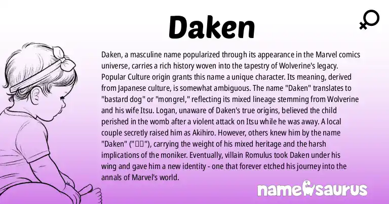 Infographic about Daken name meaning, Daken is a name from Popular Culture origin(s).