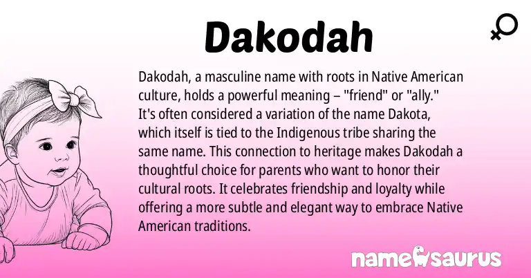 Infographic about Dakodah name meaning, Dakodah is a name from Native American origin(s).