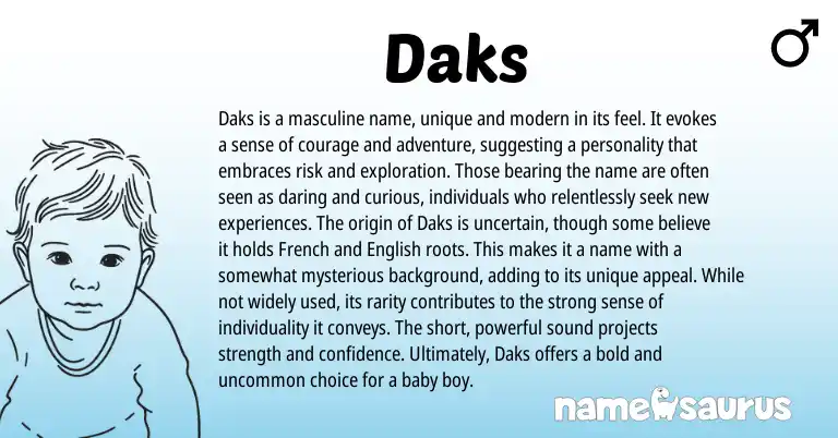 Infographic about Daks name meaning, Daks is a name from Other origin(s).